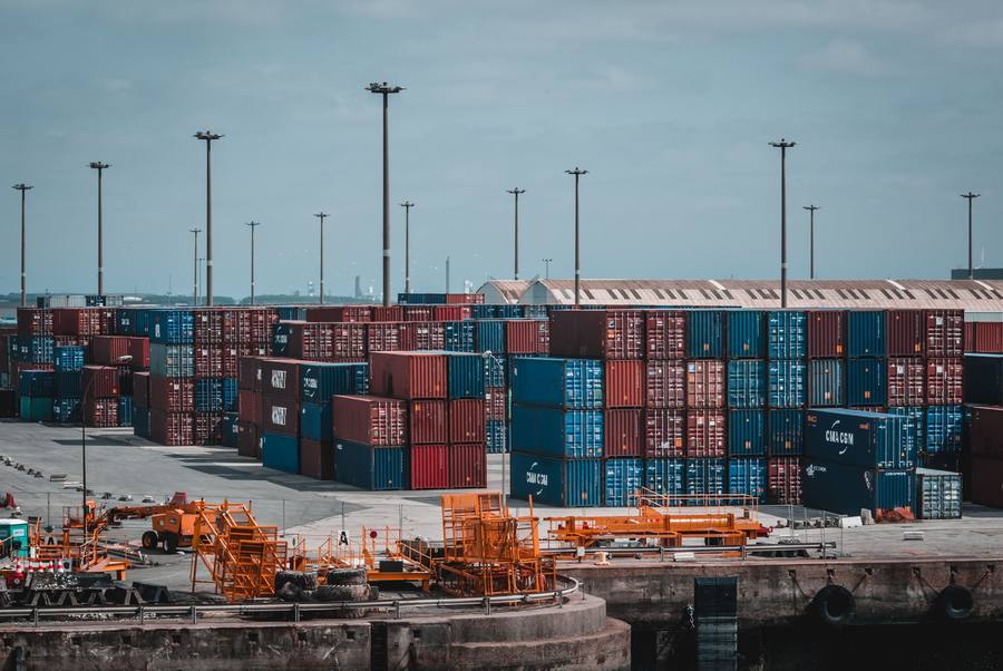 Container port and shipping yard representing procurement and supply chain logistics
