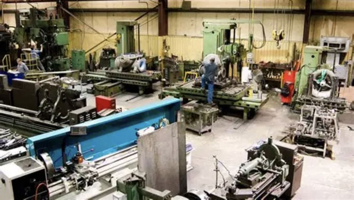 Wide view of an industrial machine shop floor