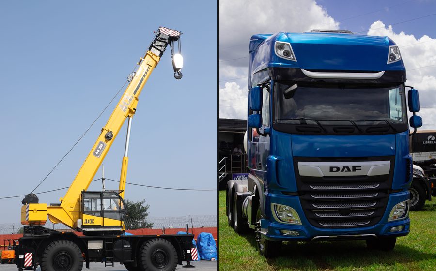 Mobile crane and DAF tractor unit representing our haulage and crane-hire fleet