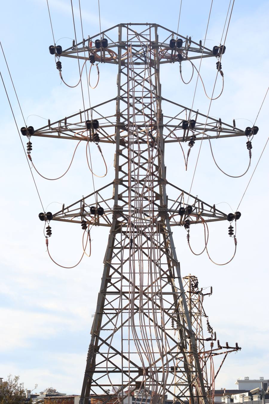 Electricity transmission tower representing power transmission and distribution