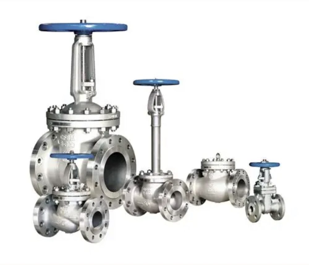 Assortment of industrial gate, globe, check and ball valves