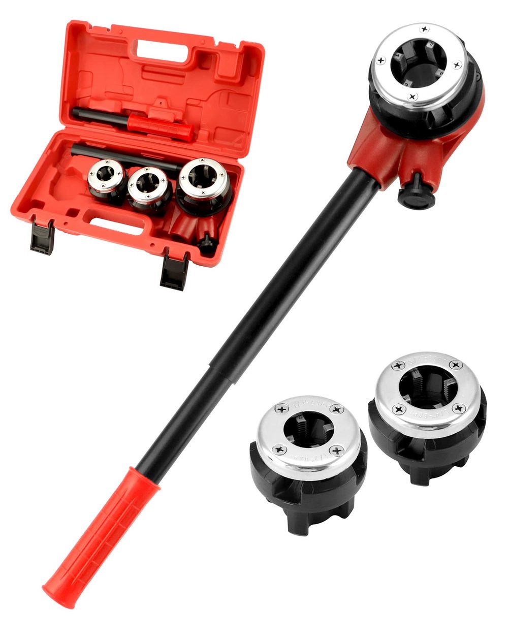 Pipe threading tool set with interchangeable dies
